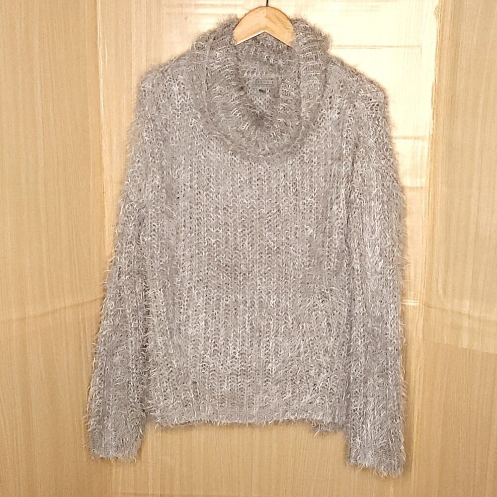 Joseph A Womens Grey Turtleneck Eyelash Sweater XL
